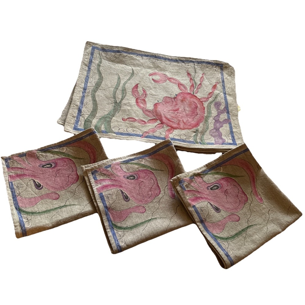Vintage Andrea Ward Crab Placemats  Set Of 6 Beach House Theme + 3 Bonus Napkins